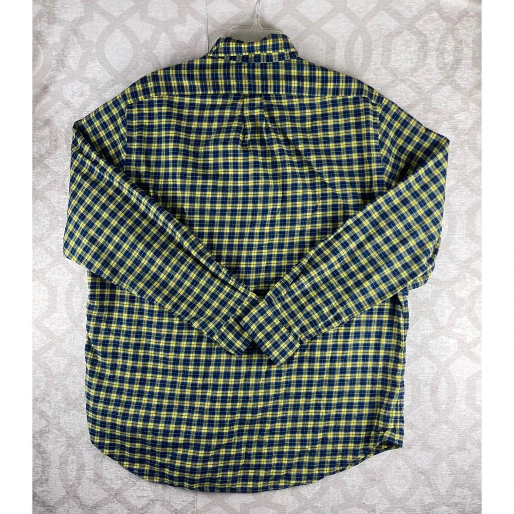 Polo‎ Ralph Lauren Plaid Shirt Mens XL Yellow Navy Blue Classic Fit Cotton
